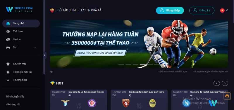 WIN365 - Đăng ký WIN365 nhận ngay 100k vào tài khoản 7 win365